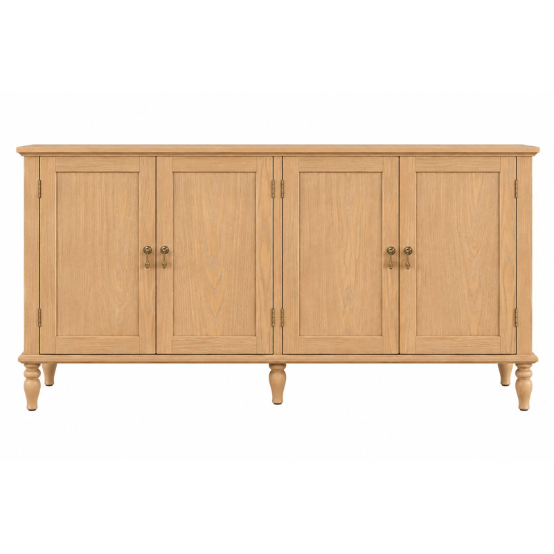 Buffet rétro de 57,87 po de largeur avec tablettes réglables et 4 portes avec placage en bois massif, Natural 
