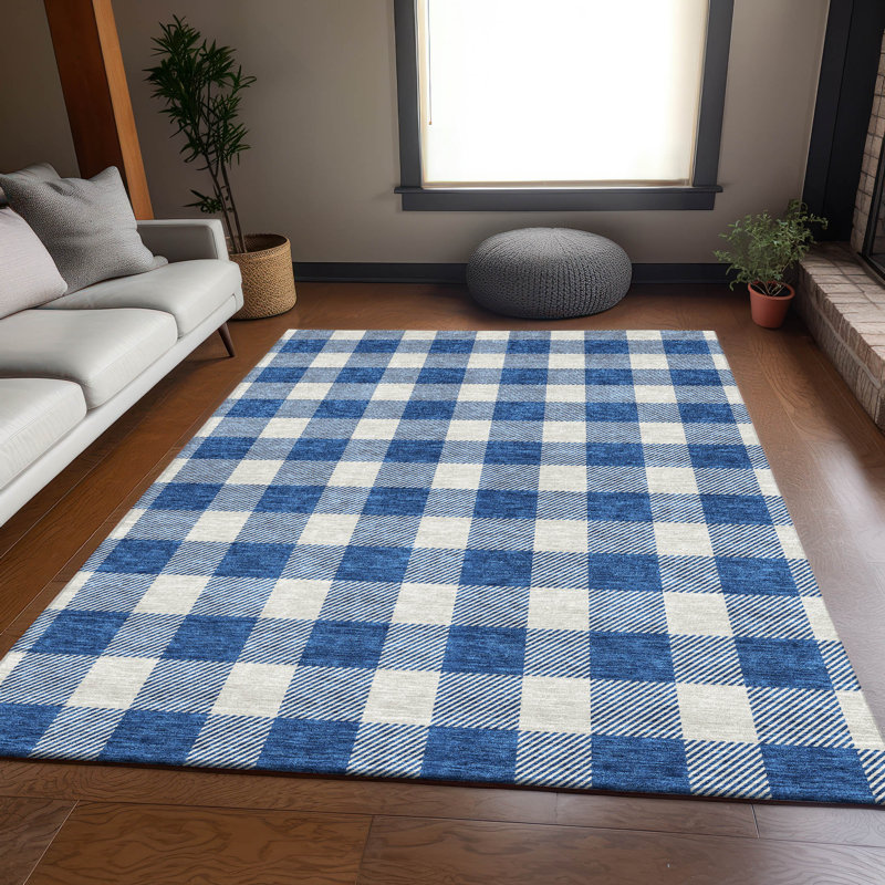 Tapis bleu marine de qualité supérieure lavable à la machine Prisco, Rectangle 10 pi x 14 pi