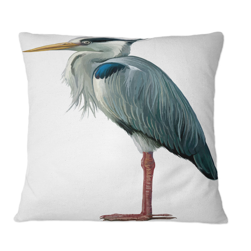 Coussin décoratif gris et bleu Heron, 16 po x 16 po