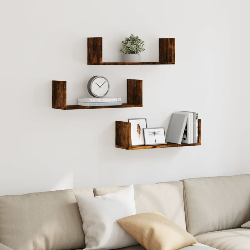 3 tablettes murales 17 étages 17 pièces, Chêne fumé
