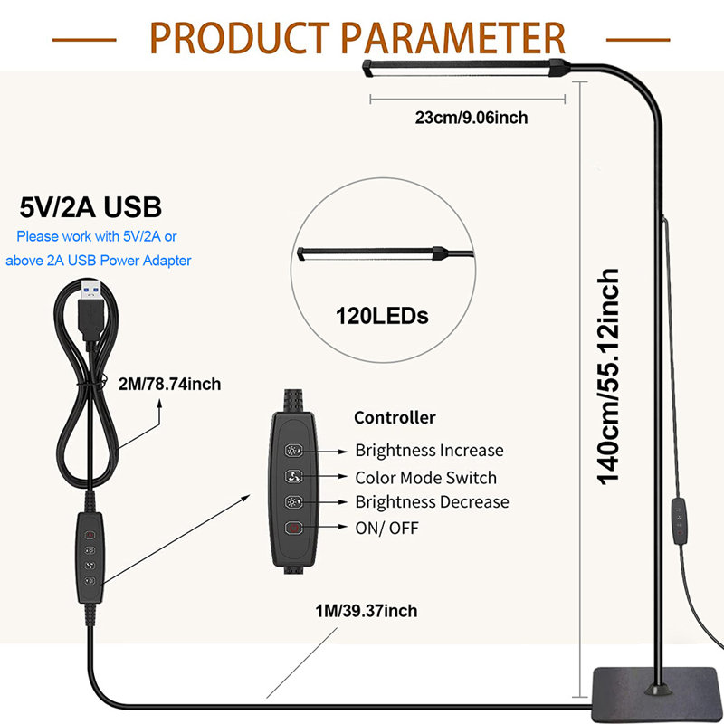 Measia 64'' LED Task Floor Lamp with USB