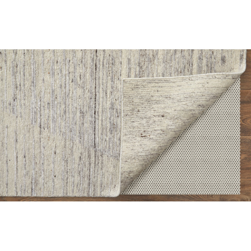 Brighton Handmade Wool Abstract Area Rug, Taupe/Ivory, Rectangle 8'6" x 11'6"
