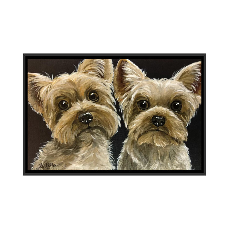 Hippie Hound Studios " Two Yorkies " by Hippie Hound Studios, 18" H x 26" W x 1.5" D, Black Framed Canvas