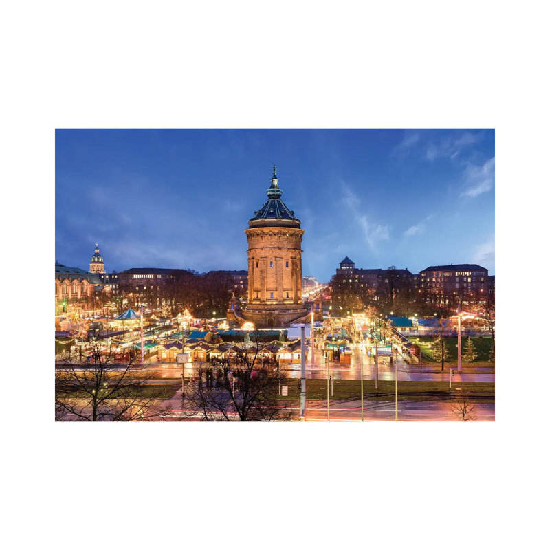 Christmas Market At The Wasserturm In Mannheim by Jan Becke - Wrapped Canvas Print, 20.32 cm H x 30.48 cm W
