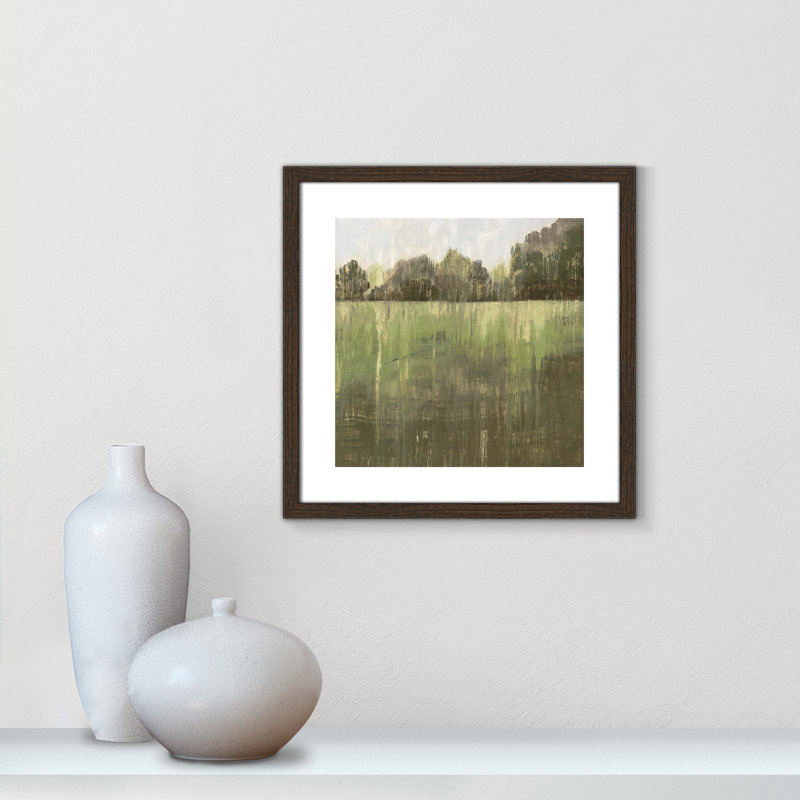 Champ vert II - reproduction d'art, Papier avec cadre en bois de noyer, H 18,25 po x l 18,25 po x P 0,75 po