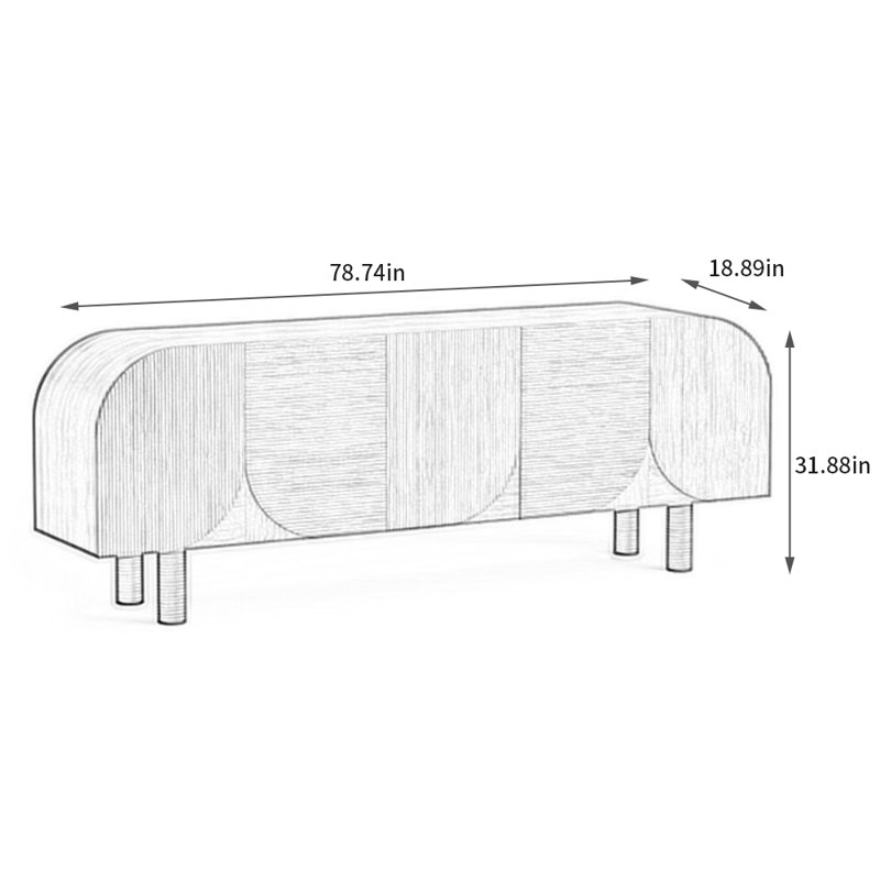 Meuble télé de luxe en bois massif de style minimaliste, H 31,88 po x L 78,74 po x l 18,89 po