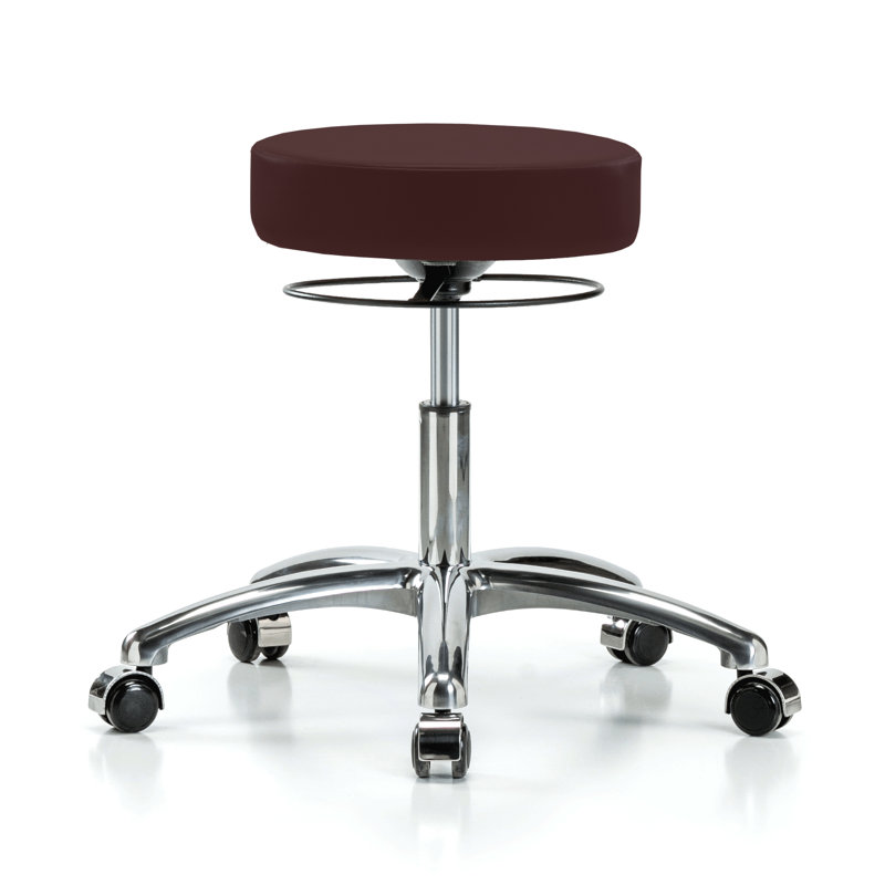 PERCH Height Adjustable Stool | Medium Bench Height 21.25-28.75", Chrome, Burgundy Fabric
