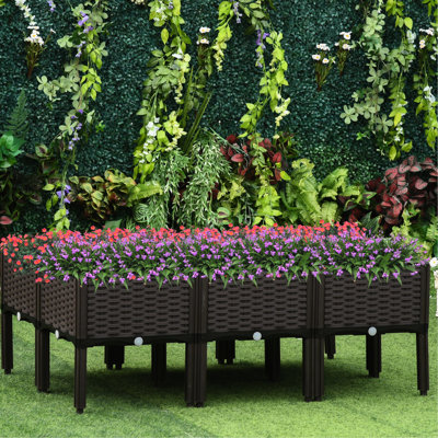 Elevated Garden Bed - 6 Piece Self-Watering Planter Boxes For Outdoor Veggies Easy To Assemble 15.55 In L X W 16.94 H Polypropylene 6 Kit Herbs Design 15.55" 16.94" Made