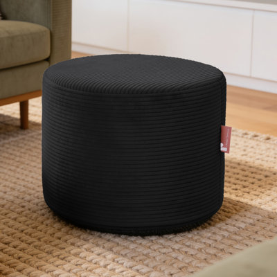 Pouf Raven Symoné Groove – 3 en 1 : pouf, table d'appoint et repose-pieds – Meuble d'assise polyvalent – ​​Cordon pelucheux, noir