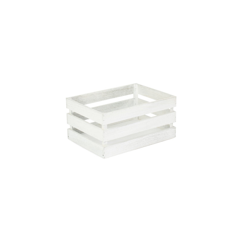 Wooden Slatted Storage Crate, 17.5cm H x 25cm W x 35cm D, White Wash