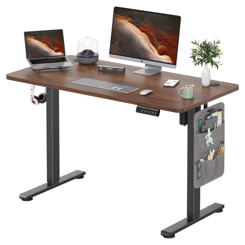 Electric Height Adjustable Home Office Standing Desk, Rustic Brown, Black, 120cm W x 60cm D