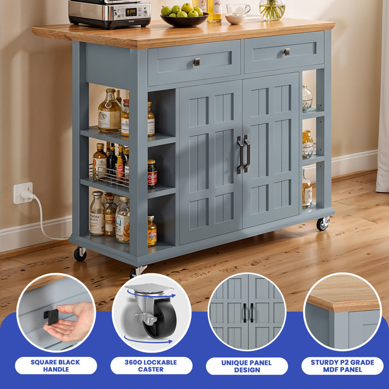 Multifunction Portable Kitchen Island Kitchen Cart with Drop Leaf, Blue