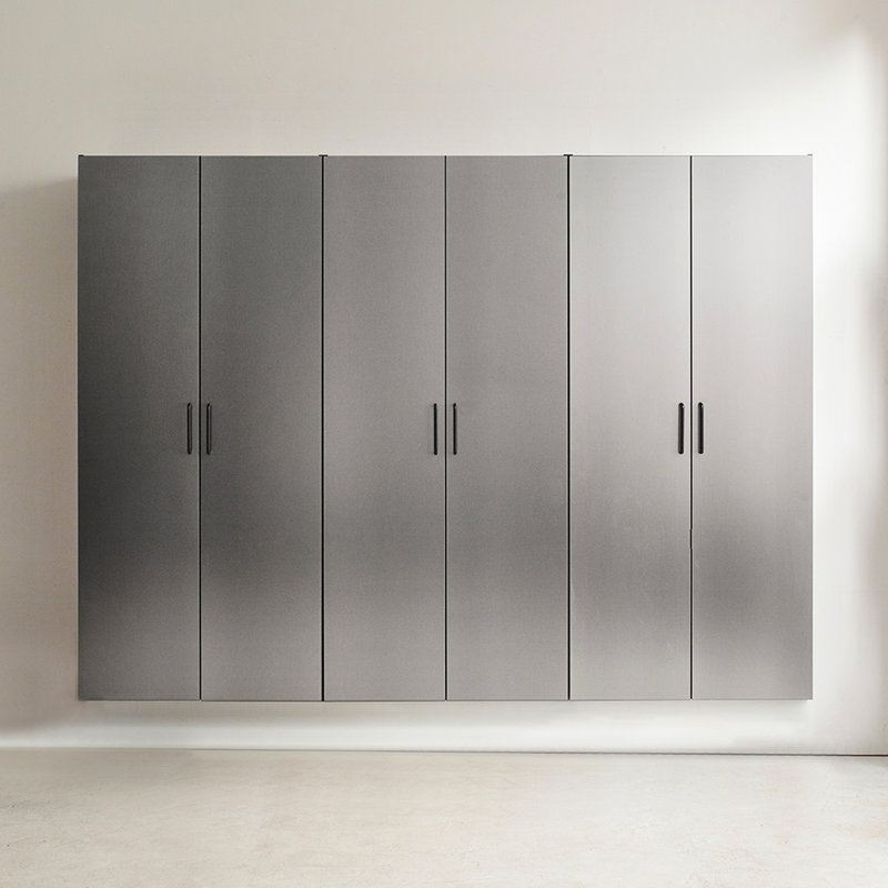 Garage Cabinet D  3  - 96 In. W, 79 H, Contemporary Metallic Grey Design, Drawers, Water And Heat Proof, 2X Edge Banding, E0-Grade Board, Shelf Mechanism, Double Bracket  3 , Contemporary, Grey,