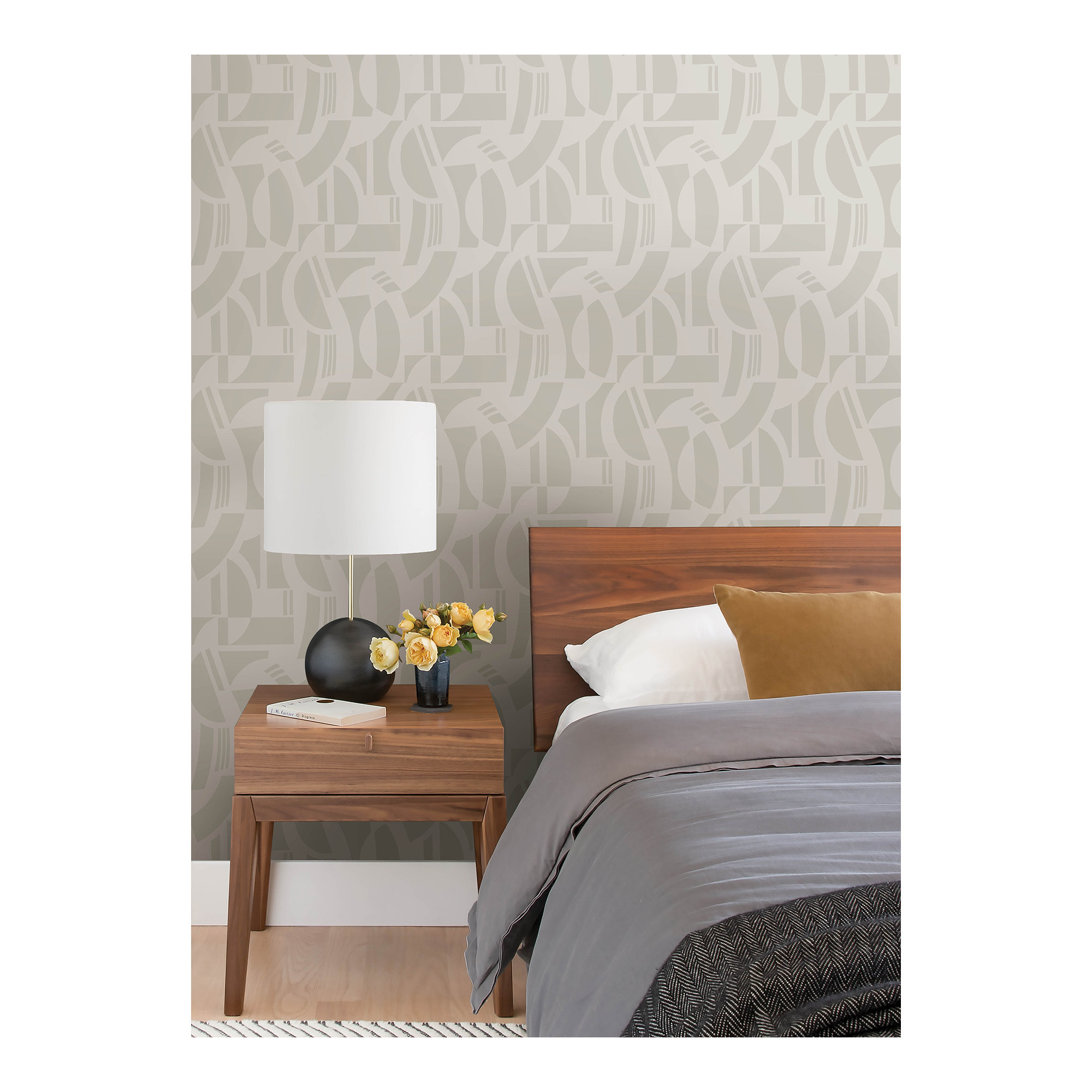 Carter Geometric Flock Wallpaper, Off-White