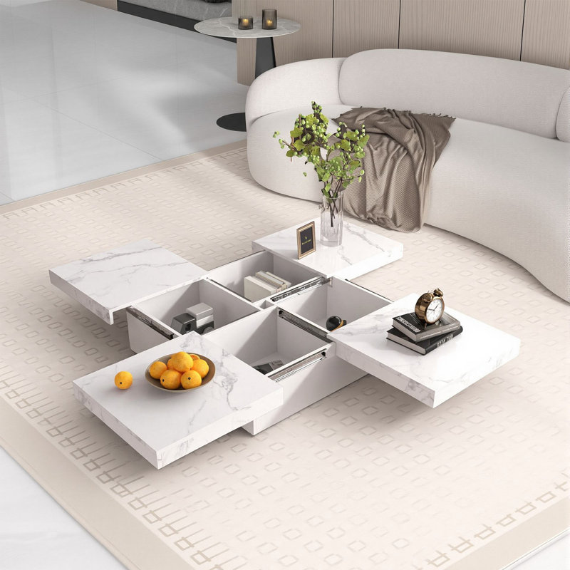 Table basse à rangement extensible avec compartiments cachés - Table de centre moderne en MDF pour le salon