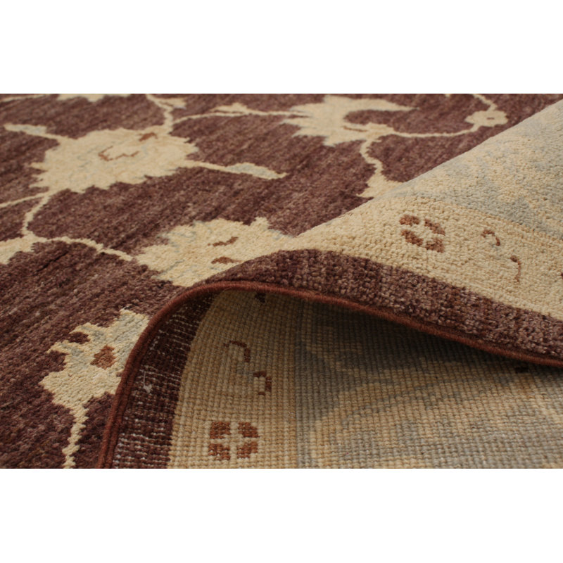 Tapis zone en laine beige/brun foncé 6 pi 6 po x 8 pi 10 po one-of-kind à la main-noué la 2010 ushak Duncarbit