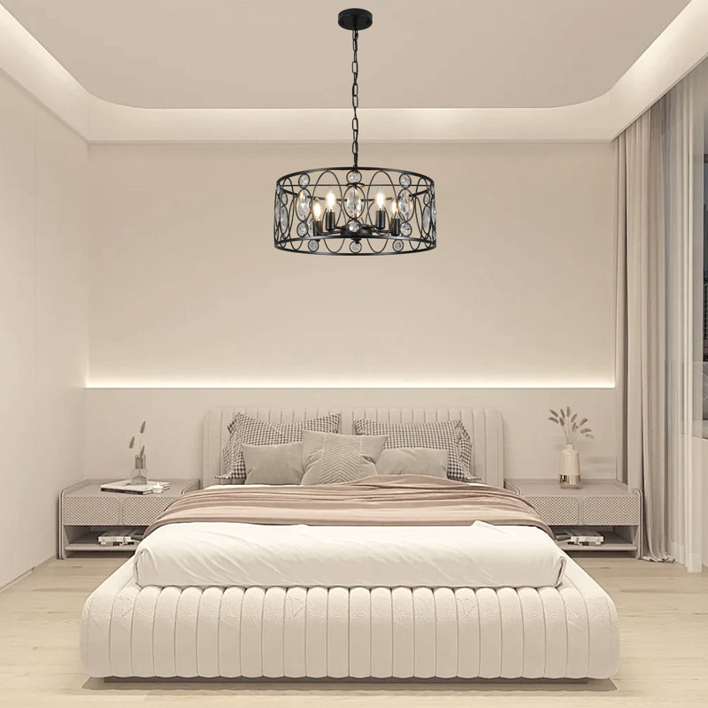 20" Metal Farme Chandelier with Crystal Accents, Matte Black