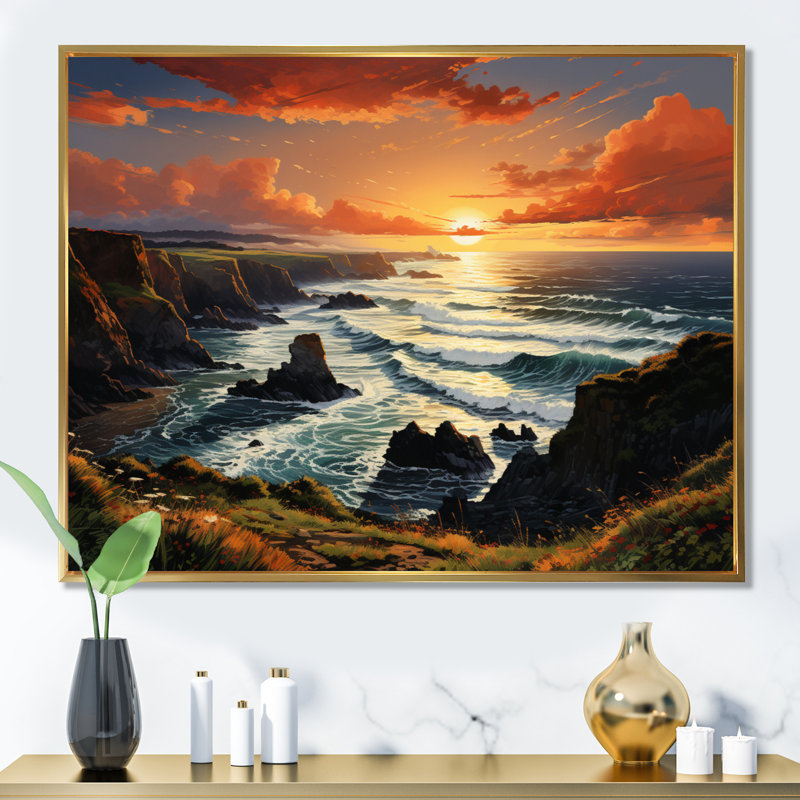 Irlande, coucher de soleil sur le Connemara I, H 12 po x l 20 po x P 1 po, Cadre flottant doré