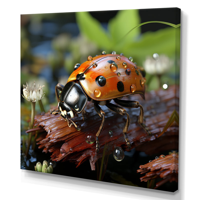 Coccinelle aventureuse III - coccinelle, art mural, H 16 po x l 16 po x P 1 po, Toile tendue