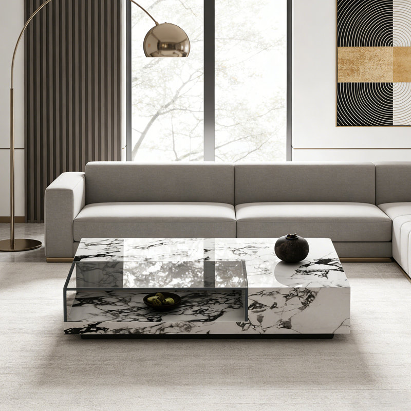 Petite table basse avec rangement en ardoise, H 13,77 po x L 51,18 po x l 27,55 po