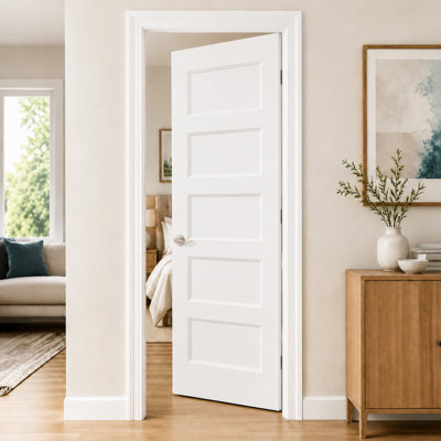 Ensemble de porte garde-manger blanc à 5 panneaux avec cadre et poignée levier argenté, porte intérieure moulée pré-compatible