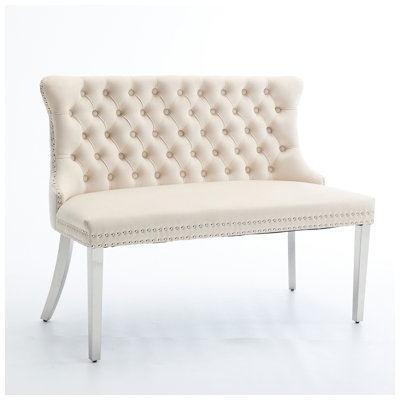 A&A Furniture 22.7" W x 45.6" D x 35.2" H Velvet Tufted Dining Bench