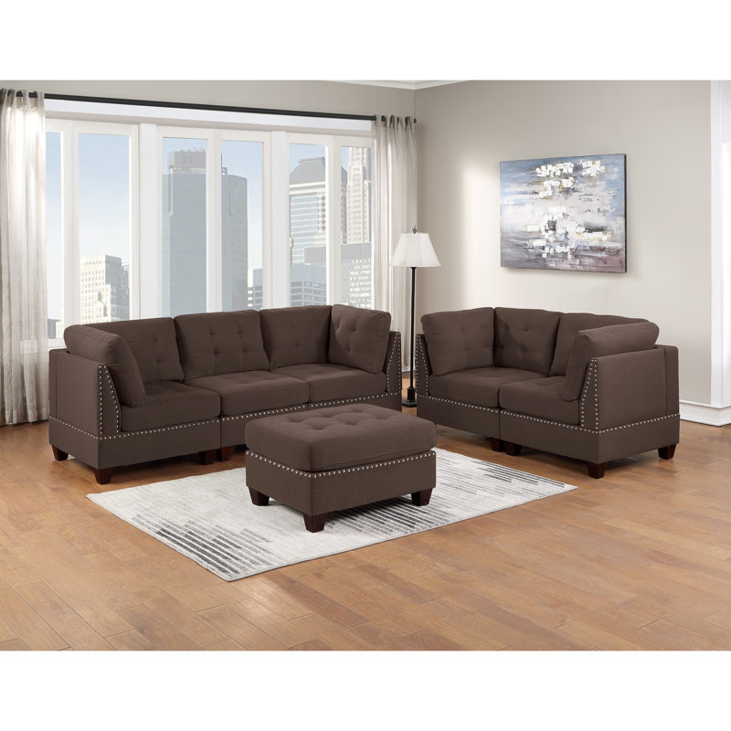 Chaise sans accoudoirs de style contemporain avec revêtement en tissu de café noir et dossier en lin, Café