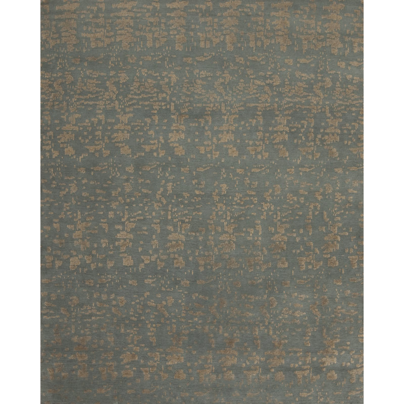 Modern Tibet Hand Knotted Abstract Area Rug in Green, Rectangle 8' x 10'