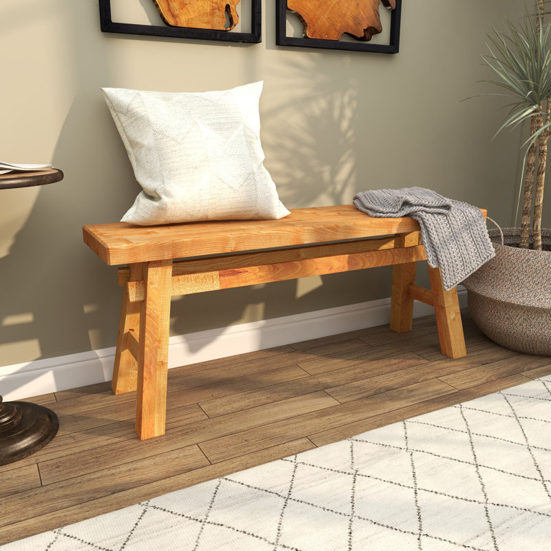 Rustic Trestle-Legged Pale Brown Wood Storage Bench