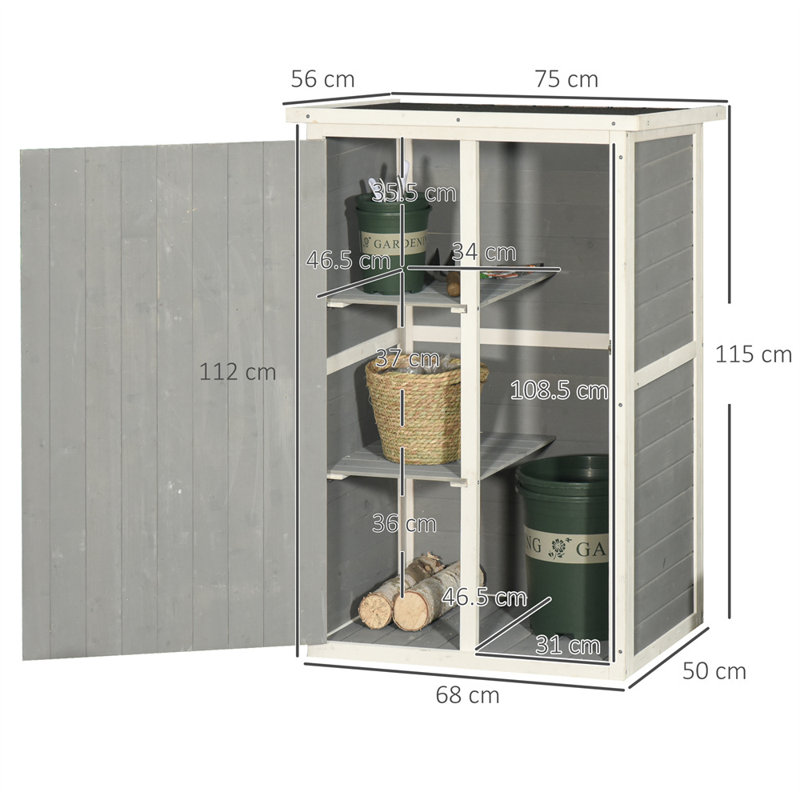 Grey Wooden Storage Shed with Shelf