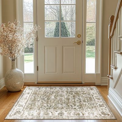 Tapis oriental lavable en chenille avec envers antidérapant pour salon