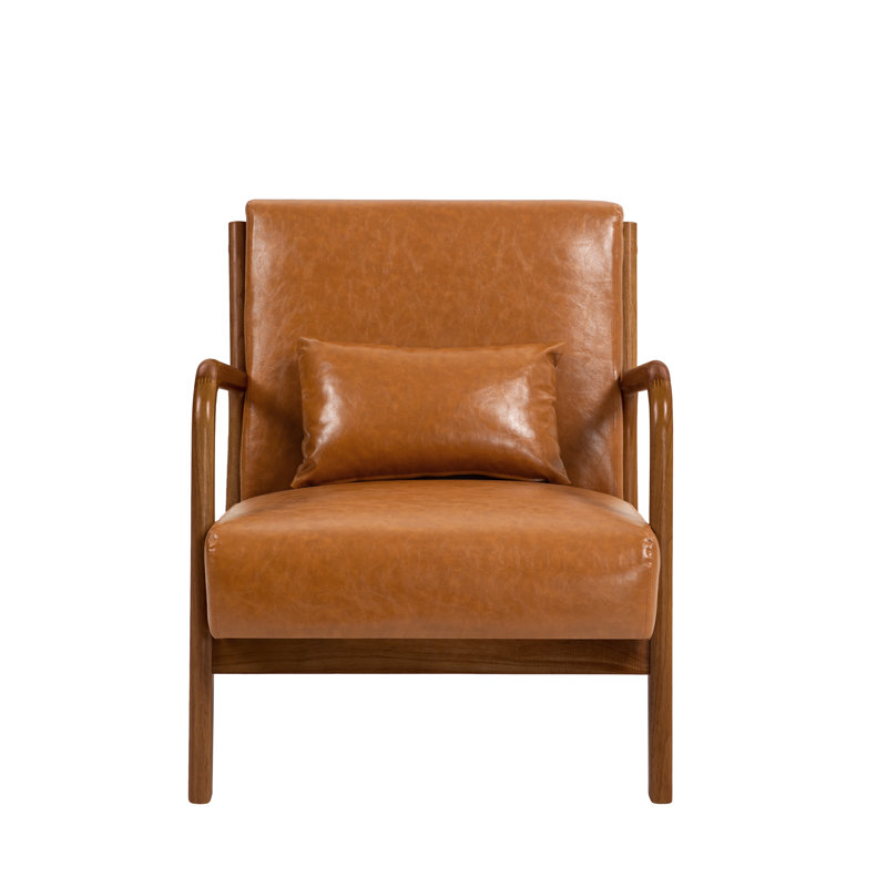 Jyrin 65.5Cm Wide Armchair, Light Brown Faux Leather, Dark Brown Wood
