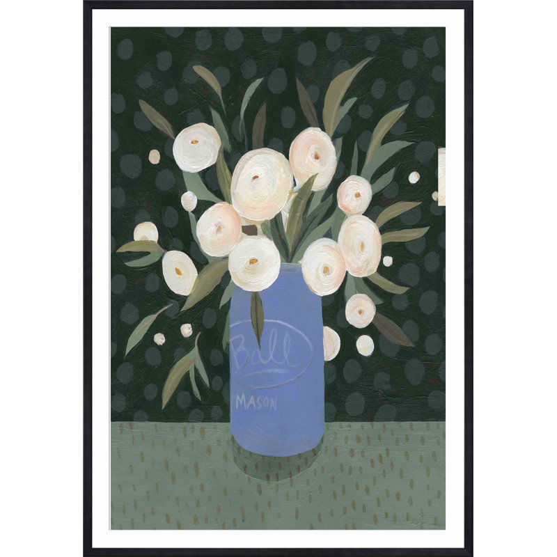 " Mason Jar Bouquet I " by Emma Scarvey Painting Print, Black, 32"H x 48"W