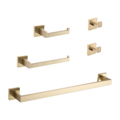 Ensemble d'accessoires de quincaillerie de salle de bain 5 pièces en or brossé, ensemble complet de quincaillerie de fixation murale pour la rénovation et la mise à niveau de salle de bain