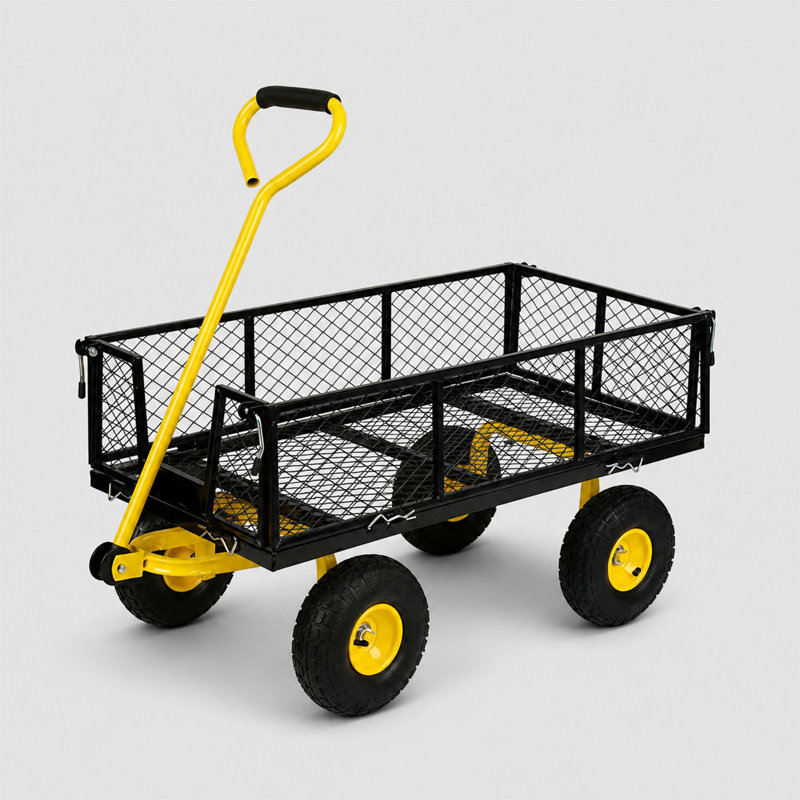 Chariot de jardin en maille en acier robuste Simpli-Magic avec côtés amovibles, grandes roues pneumatiques et capacité de poids de 1 100 lb