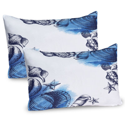 Ambesonne Ocean Pillow Sham 2 Pack Sealife Sea Shells Sand Navy Blue and White -  pil-2_30429_26x20