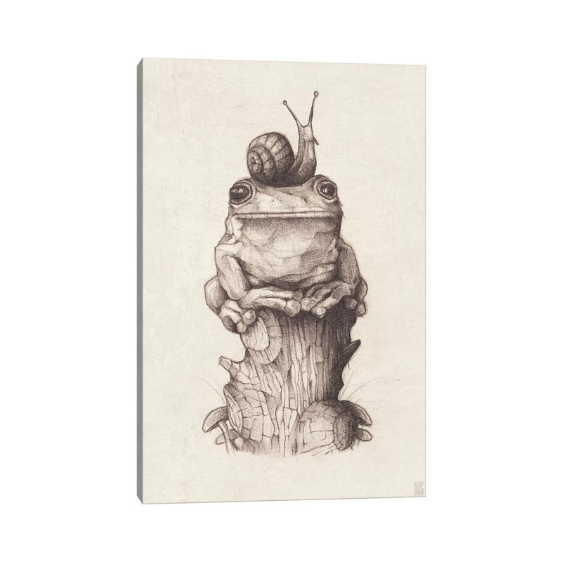 «Frog and Snail I» par Mike Koubou - reproduction d'art, Toile tendue, H 12 po x l 8 po x P 0,75 po