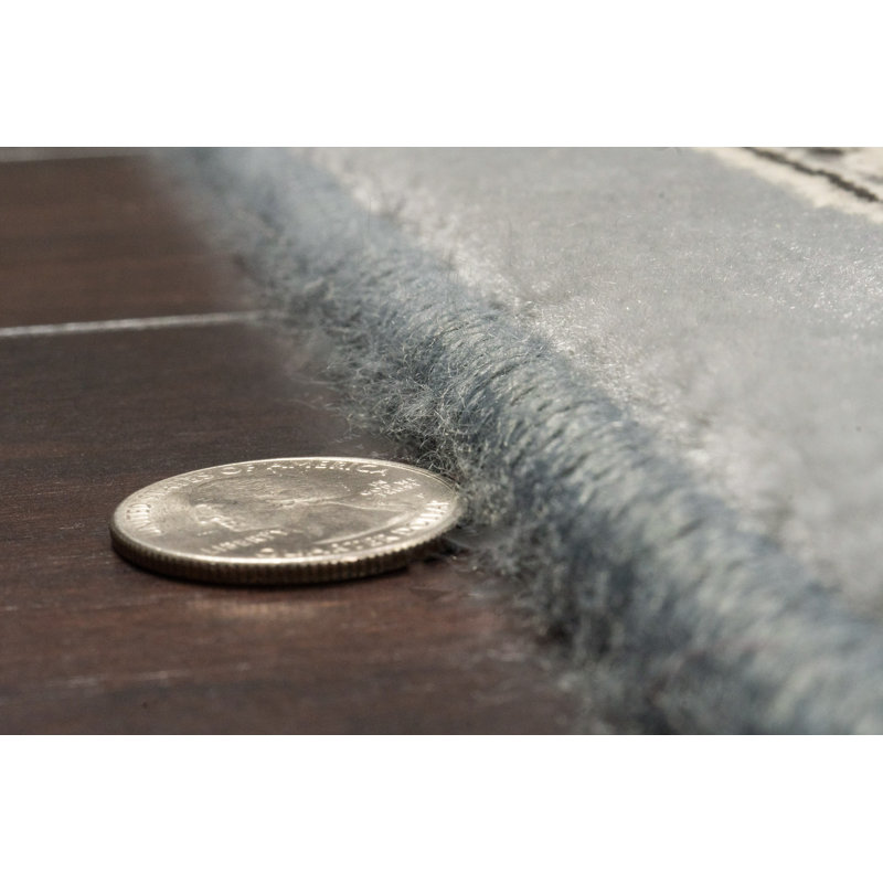 Tapis bleu acier / crème Attell, Rectangle 2 pi x 3 pi 11 po