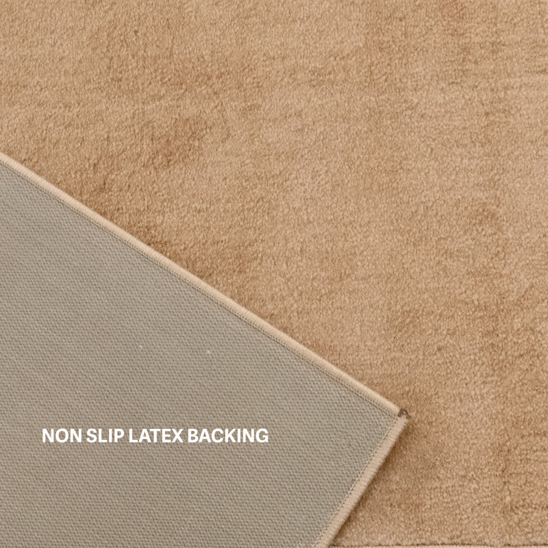 Custom Size Washable Runner Rug Solid Beige Medium Pile Latex Backing Slip Resistant by Feet, Runner 2'2" x 7'