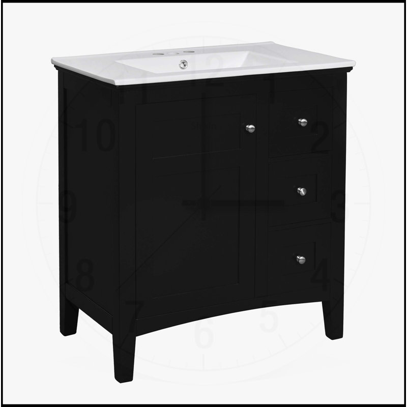 Meuble-lavabo 30 po avec lavabo en céramique, Noir