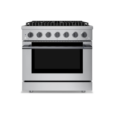 Hauslane 36" Gas Range In Black Stainless Steel | 6 Burners Up To 20,000 Btus | 5.2 Cu. Ft. Convection Oven With 5 Rack Positions | Convertible Ng/Lp | Cool-Touch Triple-Layer Door