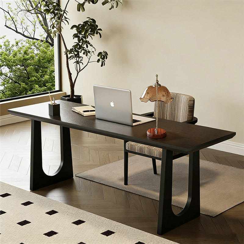 Bureau d'écriture rectangulaire en bois massif noir