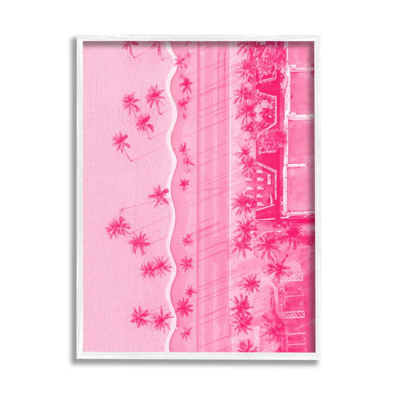 Paysage aérien tropical rose, impression sur bois, Giclée encadrée blanc bord de mer, H 14 po x l 11 po x P 1,5 po