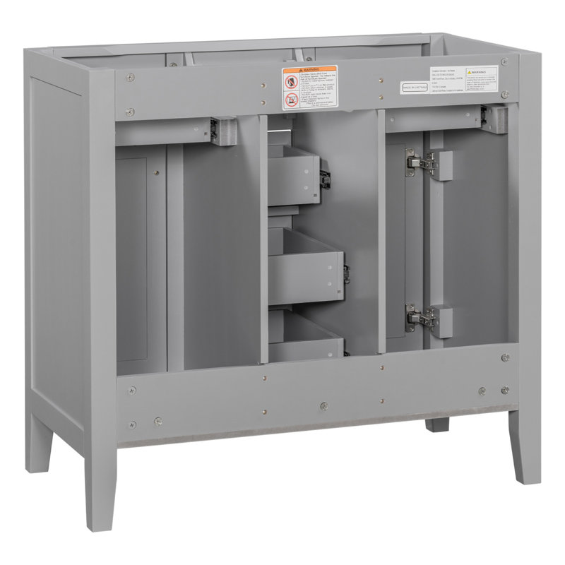 Gray 36" Freestanding Bathroom Vanity with Five Drawers