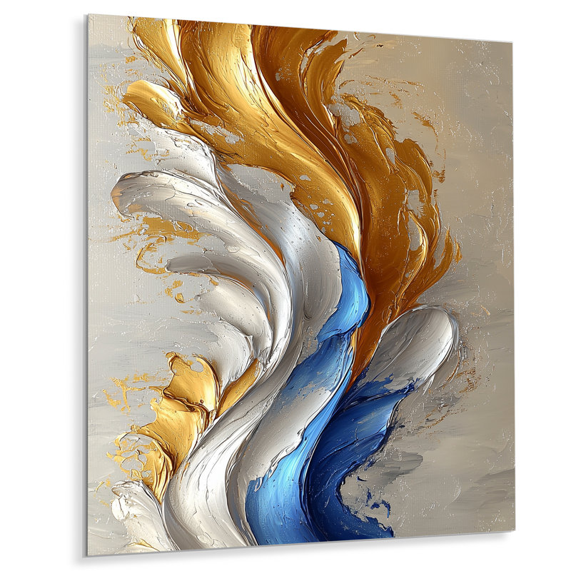 «Rhythmic Golden Ink Waves Fusion III», reproduction d'art moderne en métal, art mural en métal labyrinthe, H 32 po x l 16 po