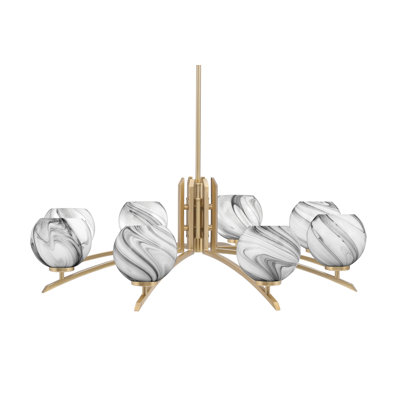Kurve 8 Light Chandelier Shown In New Age Brass Finish With 5.75" Glass
