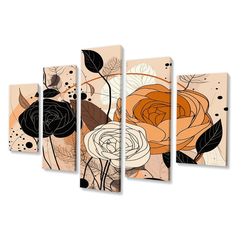 Illustration rétro de fleurs sauvages en terre cuite V "Illustration rétro de fleurs sauvages en terre cuite" - 5 pièces