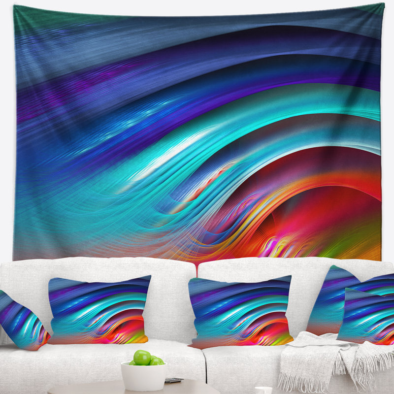 Tapisserie vagues à ciel arc-en-ciel floral magnifique, H 32 po x l 39 po