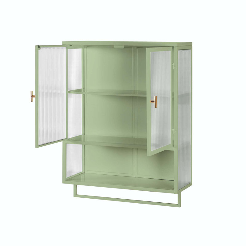Armoire murale à deux portes en verre avec porte-serviettes, Vert