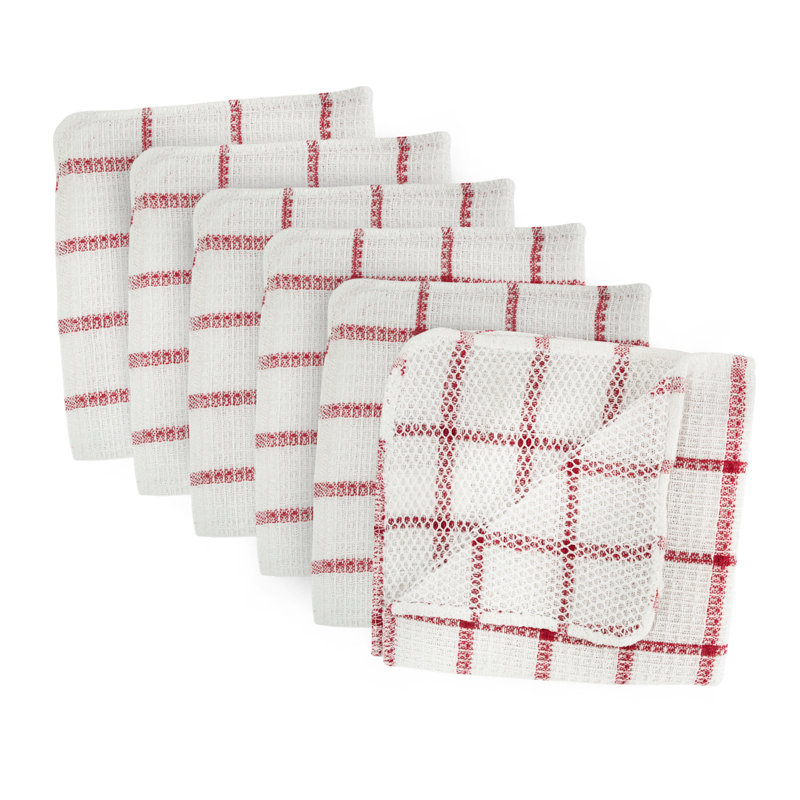 Cotton Plaid Jacquard Dish Cloth Kitchen Towel, Red